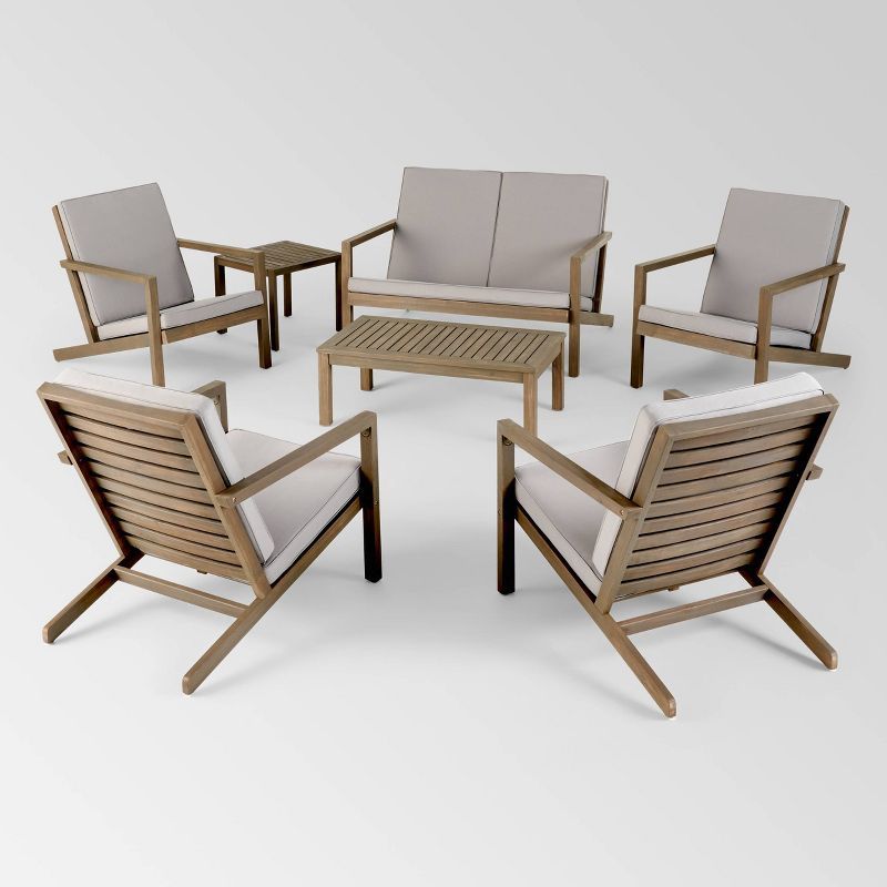 Leah 7pc Acacia Wood Extended Chat Set - Gray/Gray - Christopher Knight Home | Target
