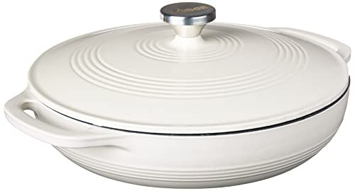 Lodge 3.6 Quart Enameled Cast Iron Round Casserole With Lid– Dual Handles – Oven Safe up to 500° F or on Stovetop - Use to Marinate, Cook, Bake, Refrigerate and Serve – Oyster White | Amazon (US)
