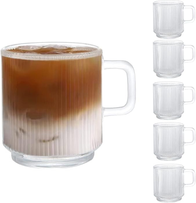 [6 PACK, 12 OZ - Premium Glass Coffee Mugs with Handle. Transparent Tea Glasses for Hot/Cold Beve... | Amazon (US)