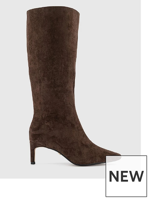 OFFICE Karina Kitten Heel Knee High Boots - Brown | Very (UK)