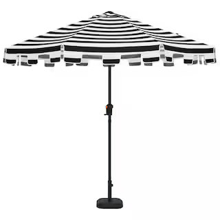 Hampton Bay 9 ft. Aluminum Market Crank and Auto Tilt Patio Umbrella in Cabana Black and White St... | The Home Depot