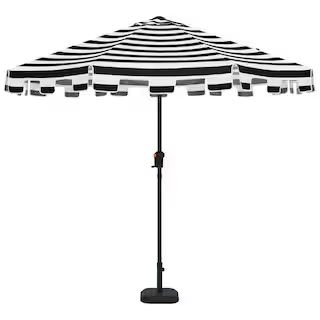 Hampton Bay 9 ft. Aluminum Market Crank and Auto Tilt Patio Umbrella in Cabana Black and White St... | The Home Depot