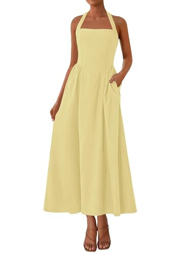 KIRUNDO Summer Dresses for Women 2026 Halter Maxi Wedding Guest Party Cocktail Semi Formal Elegan... | Amazon (US)