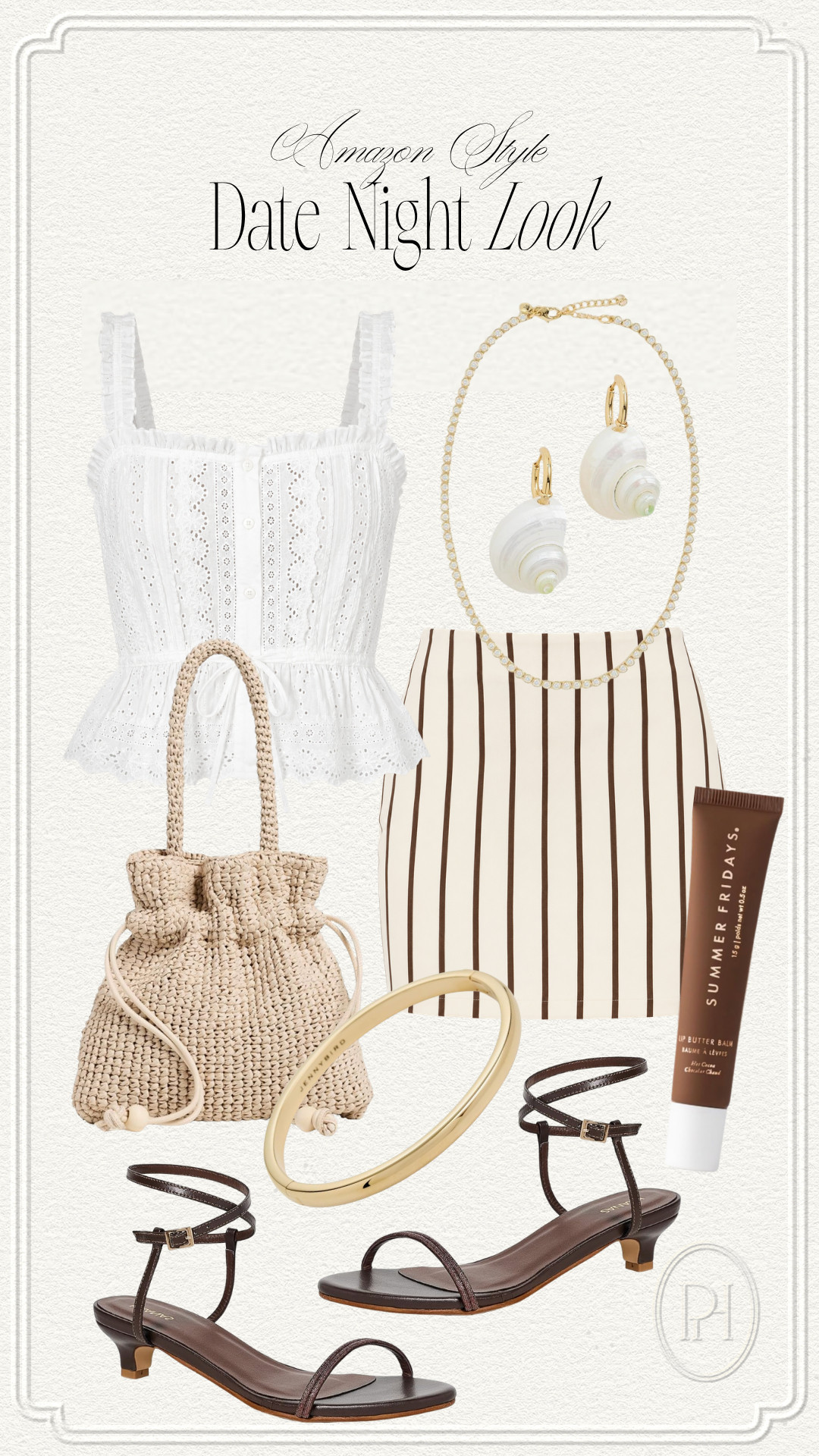 The prettiest Amazon finds for a summer date night look!

summer fashion, summer style, summer outfit, summer looks, date night outfit, date night style, striped skirt, neutral mini skirt, white top, peplum top, eyelet tank top, neutral handbag, designer handbag, tan purse, summer handbag, brown sandals, lip gloss, lip balm, kitten heel sandals, strappy sandals, gold necklace, seashell earrings, gold bracelet, bangle bracelet, neutral fashion, neutral style, neutral outfit 

 #LTKgrwm #LTKootd #LTKSeasonal