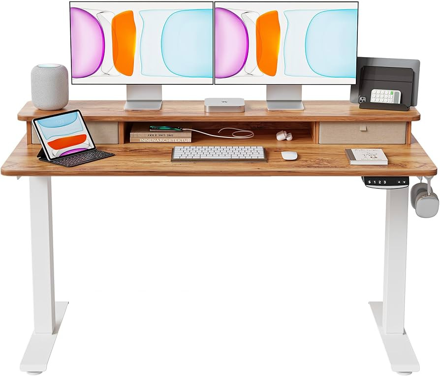 BANTI 55x24 Inch Electric Standing Desk with Double Drawers, Adjustable Height Stand Up Desk, Sit... | Amazon (US)