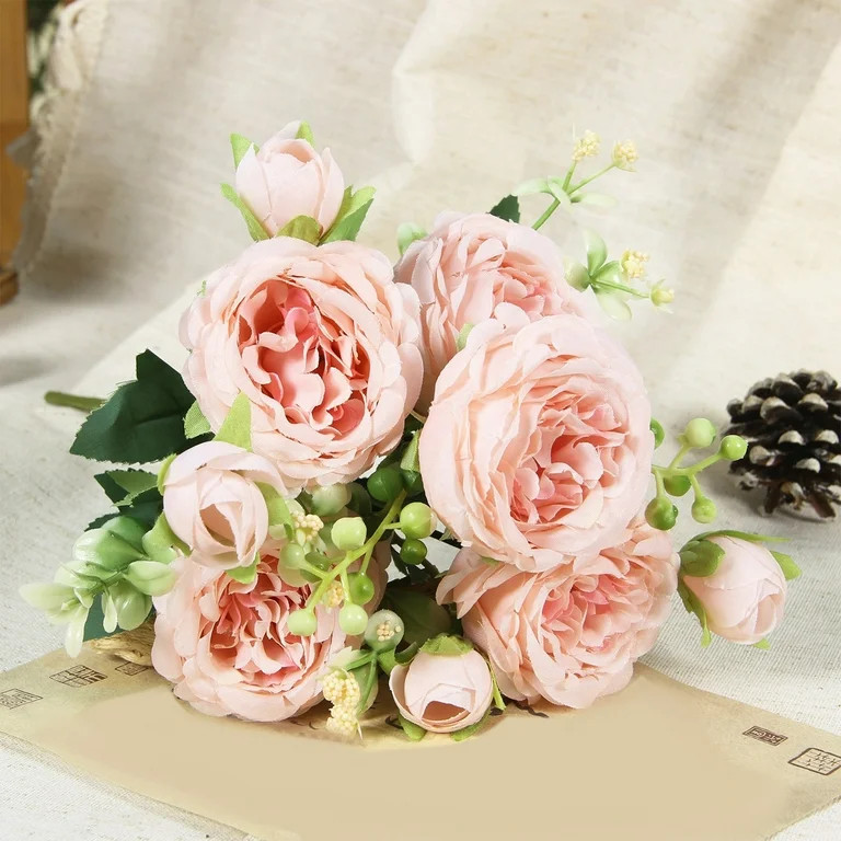 Xecvkr Artificial Silk Peony Bouquet White Blue Pink Yellow Fake Flowers Decorative Home Wedding ... | Walmart (US)