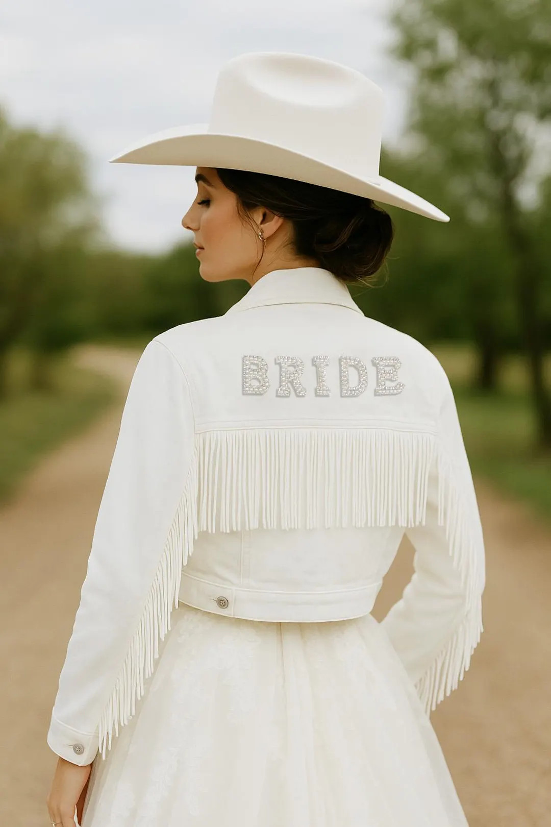 White Fringe BRIDE Patch Jean Jacket, Iron on Bride Patch Denim Jacket, Bride Iron on Denim Lette... | Etsy (US)