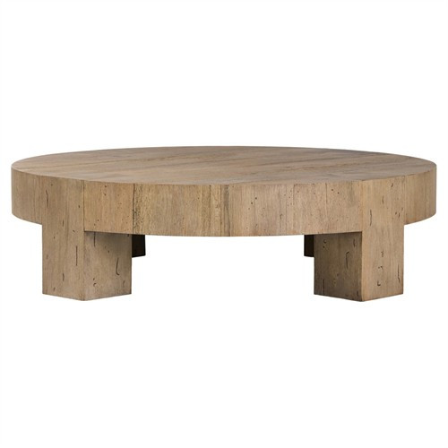 Oliver Rustic Lodge Brown Oak Round Coffee Table | Kathy Kuo Home