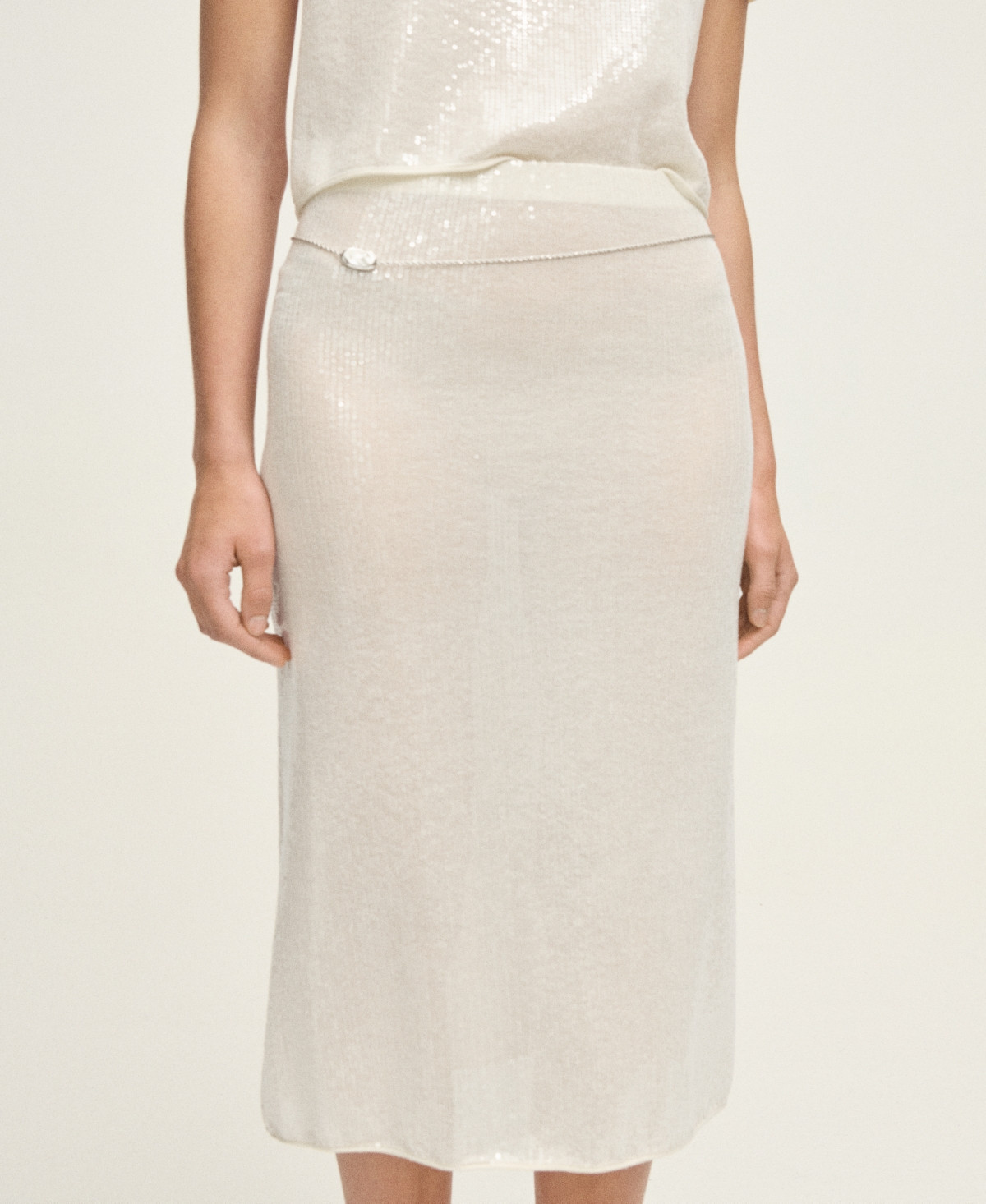 Mango Women's Sequin Pencil Knit Skirt - Vanilla | Macy's