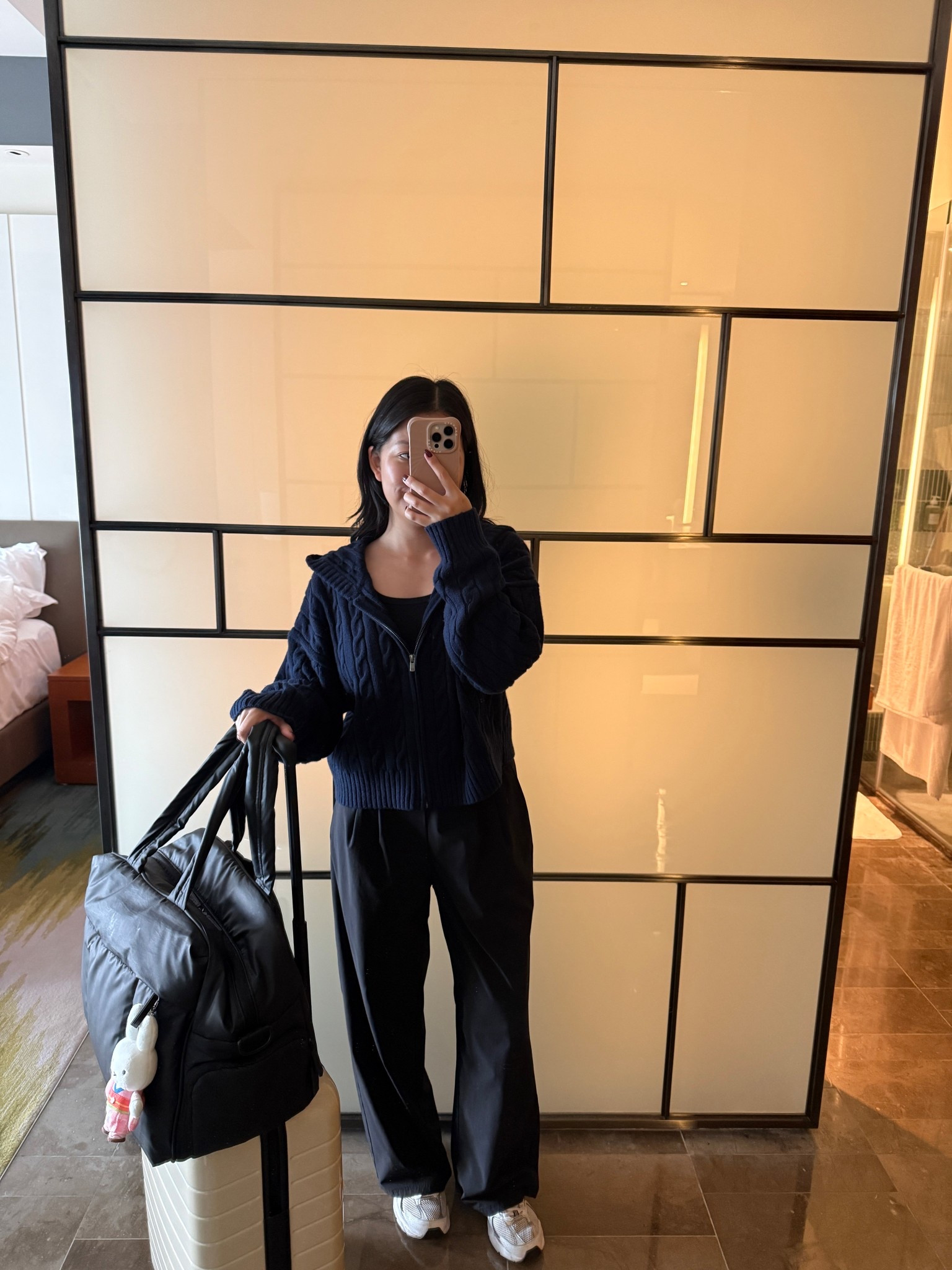 Travel outfit! 
Size XS in zip up sweater
Size S in tank
Size XS in pants 
Away Carry On 
Calpak Luka duffel


#LTKStyleTip #LTKSeasonal #LTKTravel