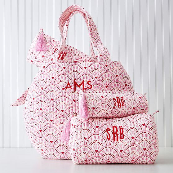 Block Print Quilted Cosmetic Pouch, Set of 3 | Mark and Graham