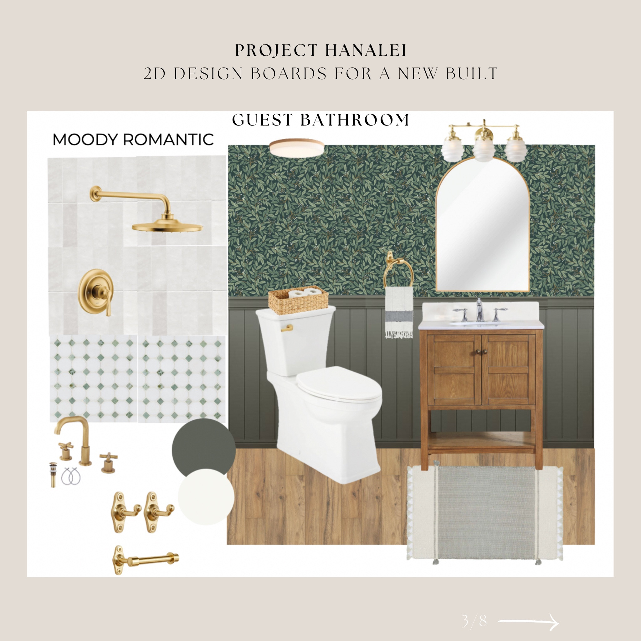 Romantic, moody, transitional, bathroom, ideas, guest bathroom, small bathroom, prebuilt vanity, bathroom renovation on budget