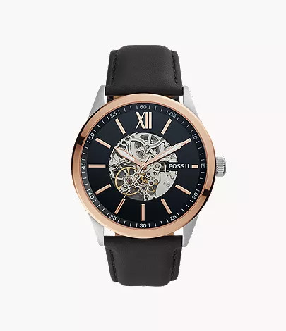 48mm Flynn Automatic Black Leather Watch | Fossil (US)