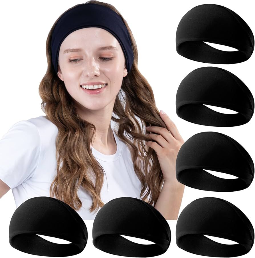 RITOPER Black Workout Yoga Headbands for Women,6 Pack Wide Elastic Thick Headbands for Running Athle | Amazon (US)