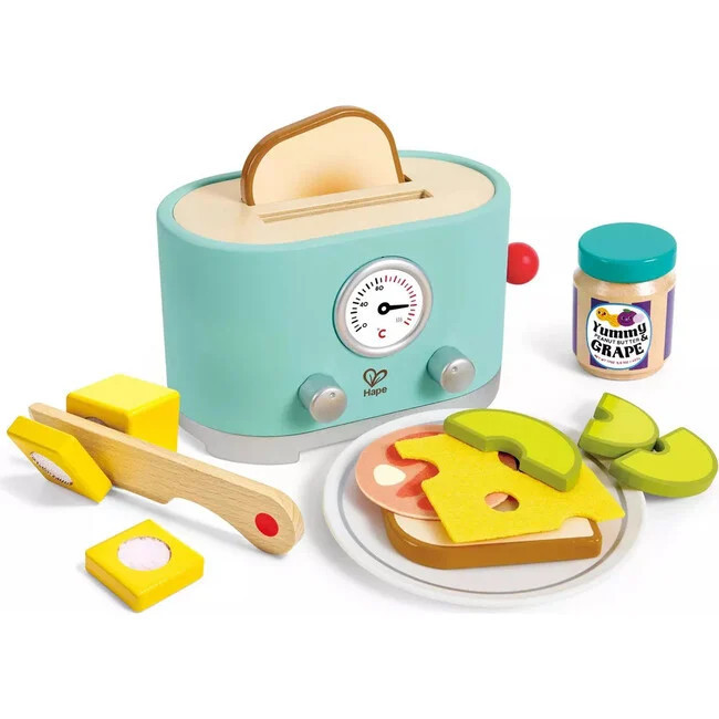 Ding & Pop-Up Toaster - 15pc Teal Wooden Food Playset - Kids Toys | Hape from Maisonette | Maisonette