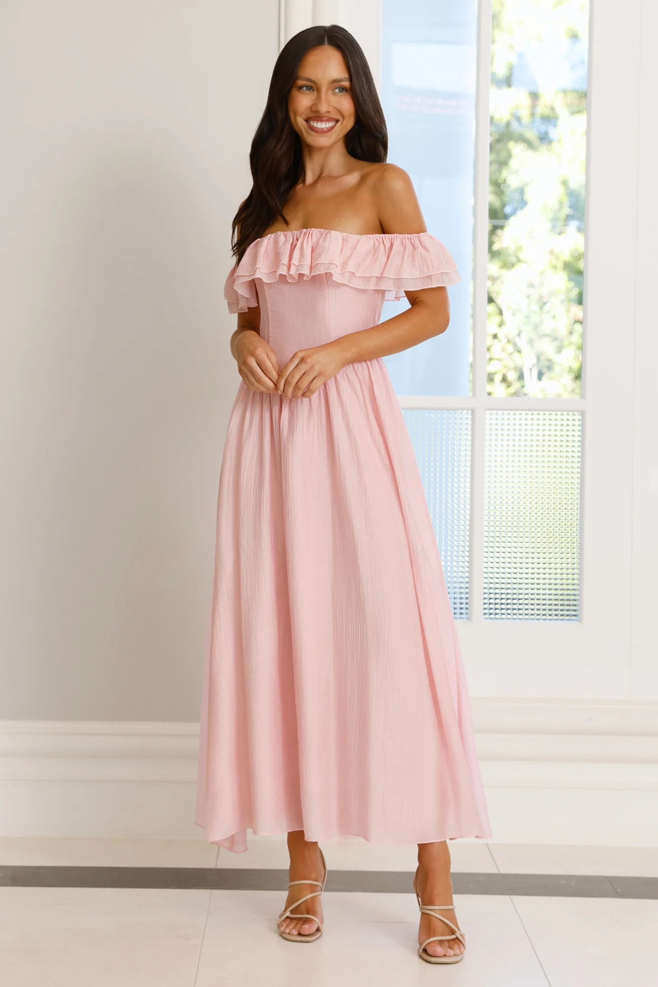 Twilight Sonata Off Shoulder Maxi Dress Pink | Hello Molly (US)