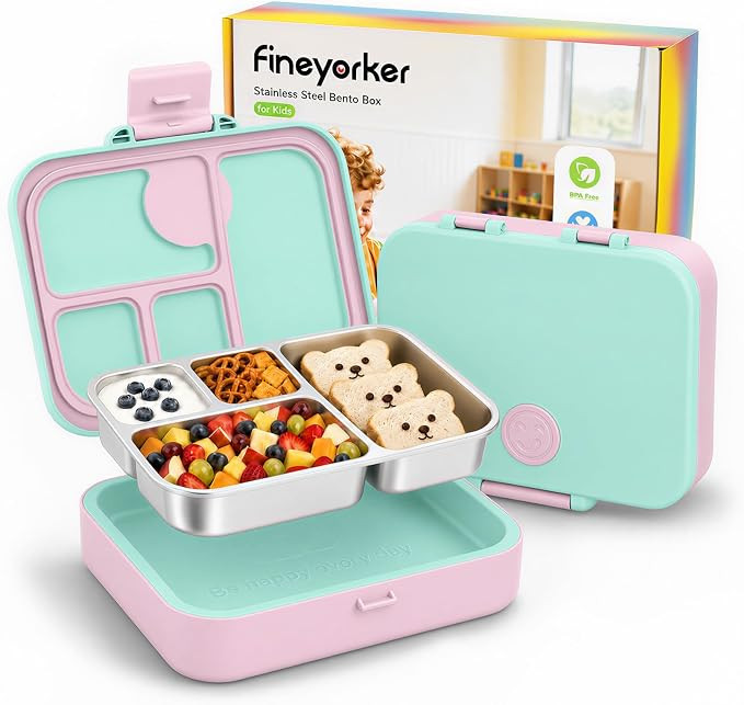 Kids Stainless Steel Bento Lunch Box, 4 Compartments | Leak-Resistant 4 Cups Lunch Container for ... | Amazon (US)