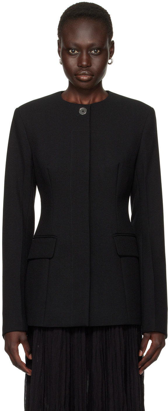 TOTEME Black Collarless Cinched Jacket | SSENSE