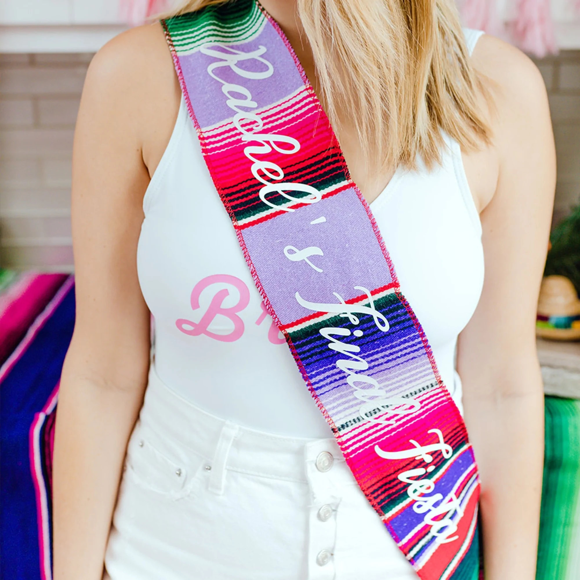 Custom Final Fiesta Serape Sash | Sprinkled With Pink