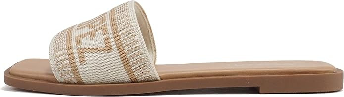 Soda “FLAIR” ~ Women Square Open Toe Single Embroider Band Slip-On Flat Summer Resort Sandal | Amazon (US)