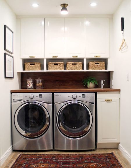 We used cup pulls in this laundry room at one of our previous homes for a specific design reason… go to ChrisLovesJulia.com to find out and get my full breakdown of cabinet hardware types 🖤

Flush mount light, laundry hook, woven baskets, sink faucet

#LTKstyletip #LTKhome