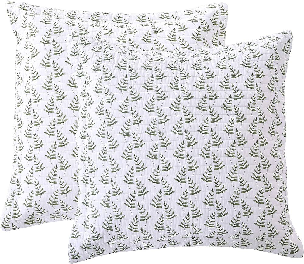 Levtex Home - Viviana - Euro Sham (26x26in.) Set of Two - Watercolor Leaf Print - Green and Cream | Amazon (US)