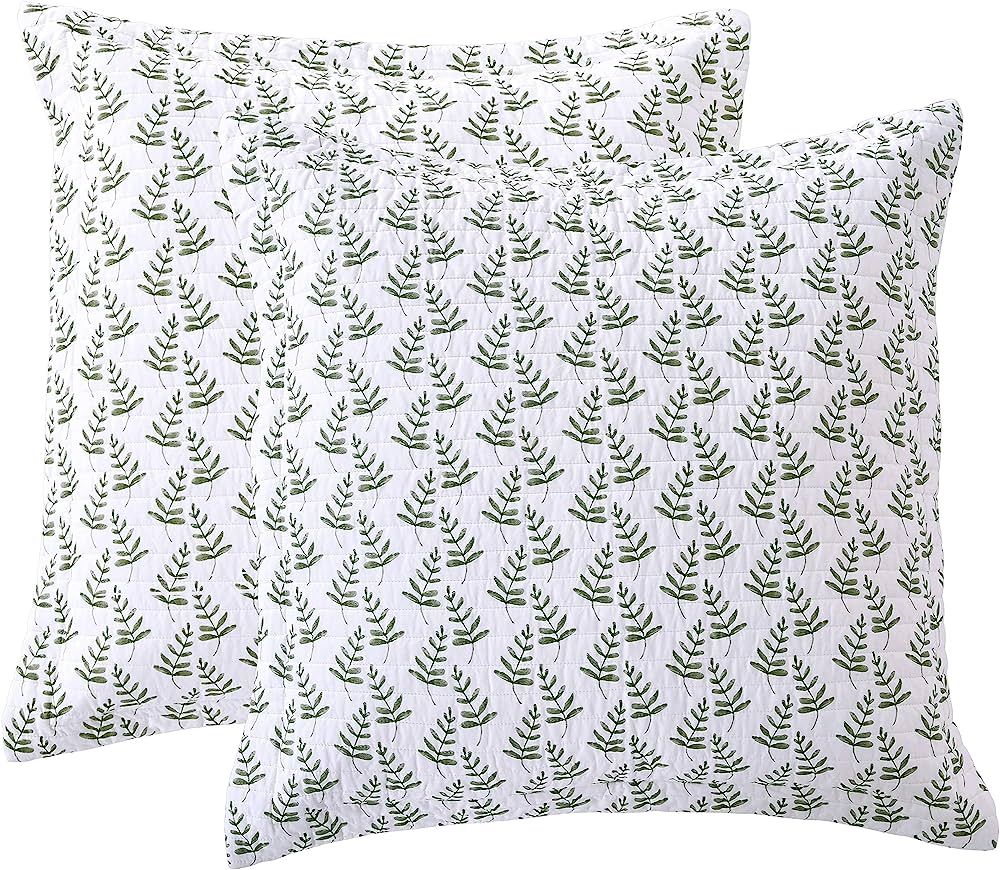 Levtex Home - Viviana - Euro Sham (26x26in.) Set of Two - Watercolor Leaf Print - Green and Cream | Amazon (US)