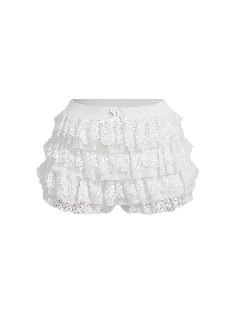 Women's Y2k Ruffle Shorts Lace Lolita Bloomers Elastic Waist Bow Front Shorts Micro Boyshorts | Amazon (US)