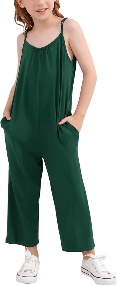 GORLYA Girls Sleeveless Casual Jumpsuit Rompers Straight Wide Leg Pants Outfits for 4-14T | Amazon (US)