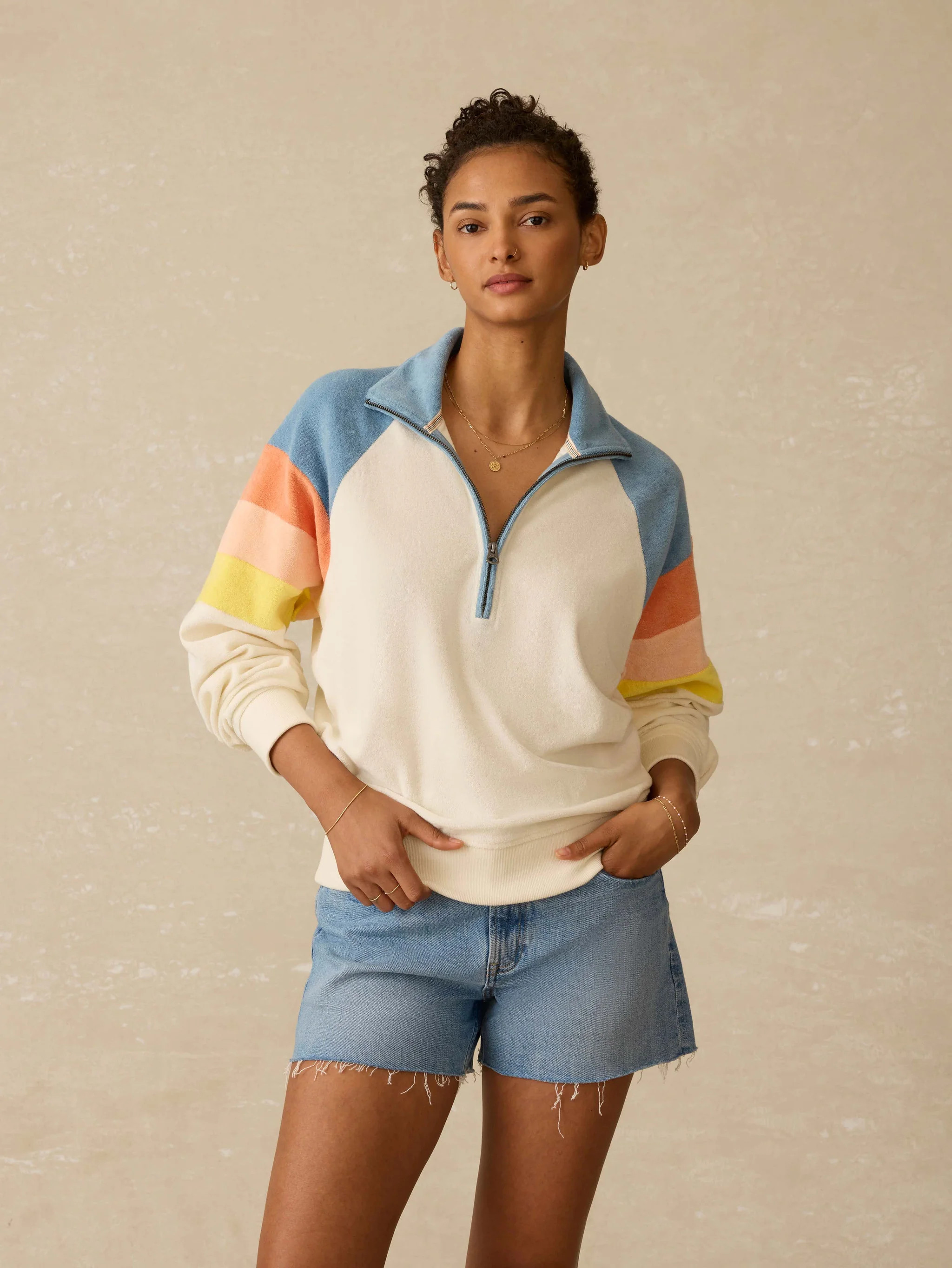 Cabana Towel Terry Quarter Zip - Sunrise Sail | Faherty