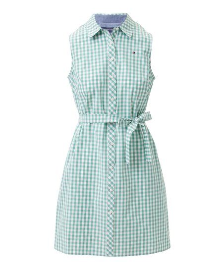 Tommy Hilfiger Mint Gingham Sleeveless Shirt Dress - Women | Zulily
