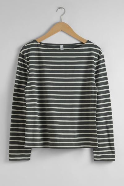 Breton Stripe Top - Grey/White Stripes - Ladies | H&M GB | H&M (UK, MY, IN, SG, PH, TW, HK)