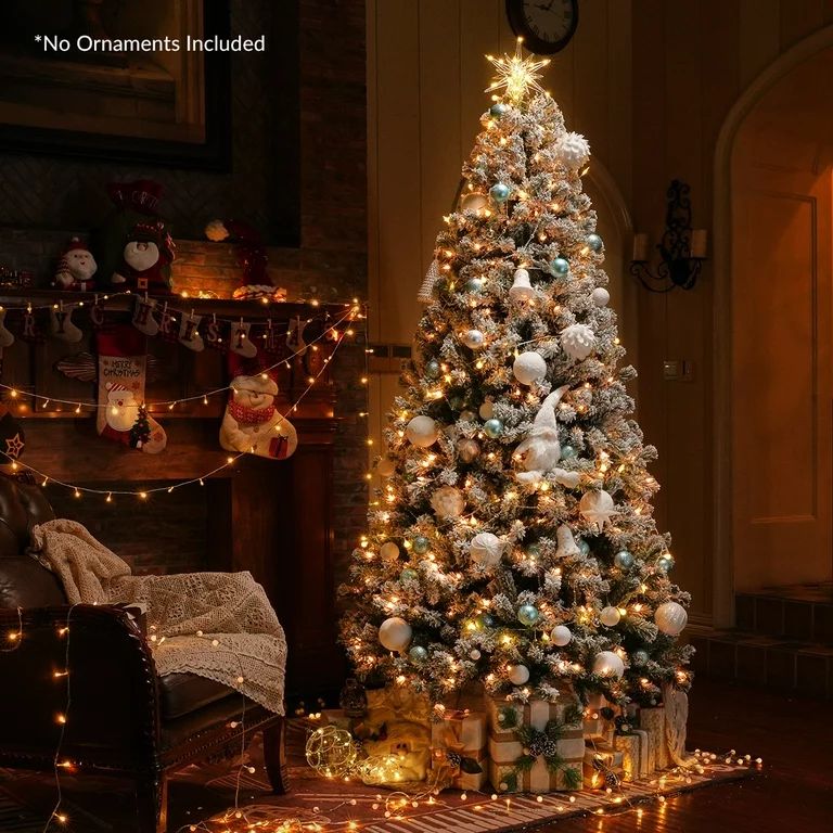 OasisCraft Snow Flocked Christmas Tree 6.5 Ft with 350 Light, Prelight Artificial Pine Xmas Tree | Walmart (US)