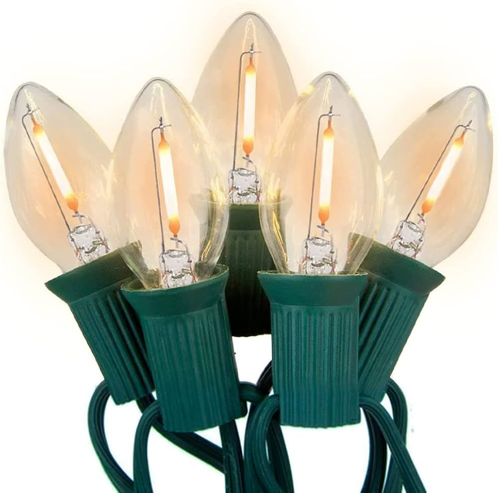 C7 LED String Lights-25Ft Ceramic Vintage Clear Lights with 27 Clear LED Bulbs (2 Spare), Outdoor... | Amazon (US)