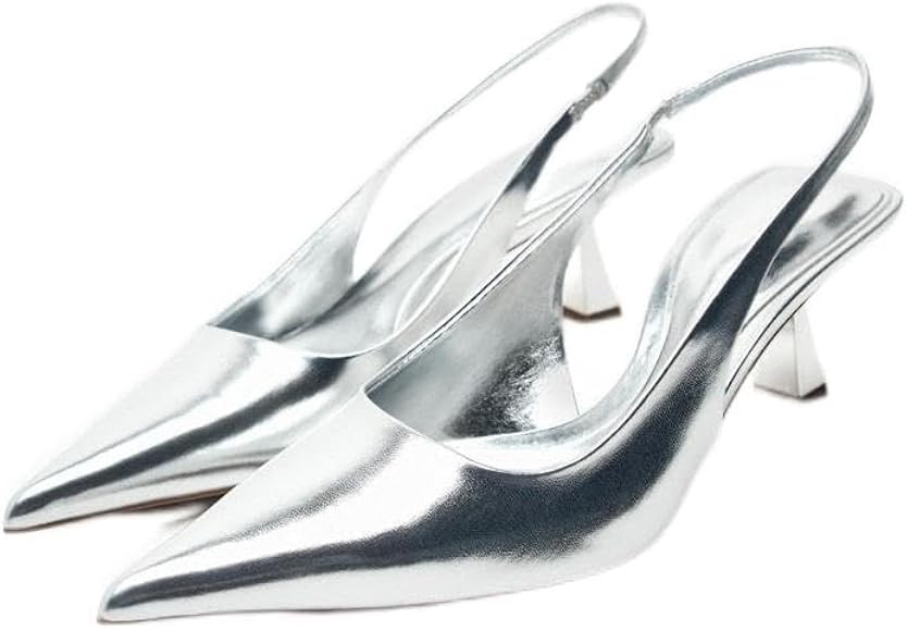 DREAMCIA Women's Pumps Slingback Heels Pointed Toe Sling Back Kitten Heels Women Metallic Slingba... | Amazon (US)