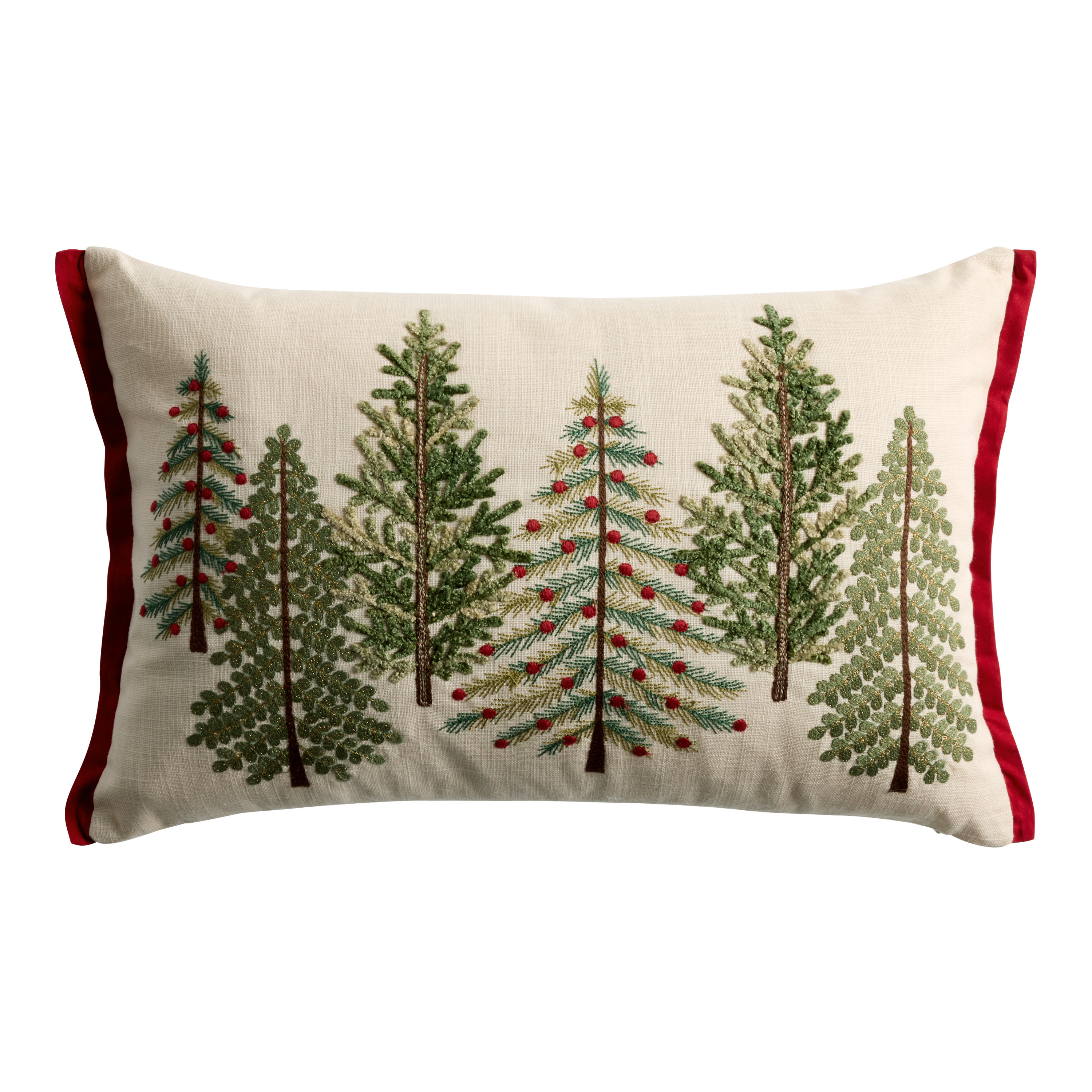 Red and Green Beaded Trees Lumbar Pillow | World Market