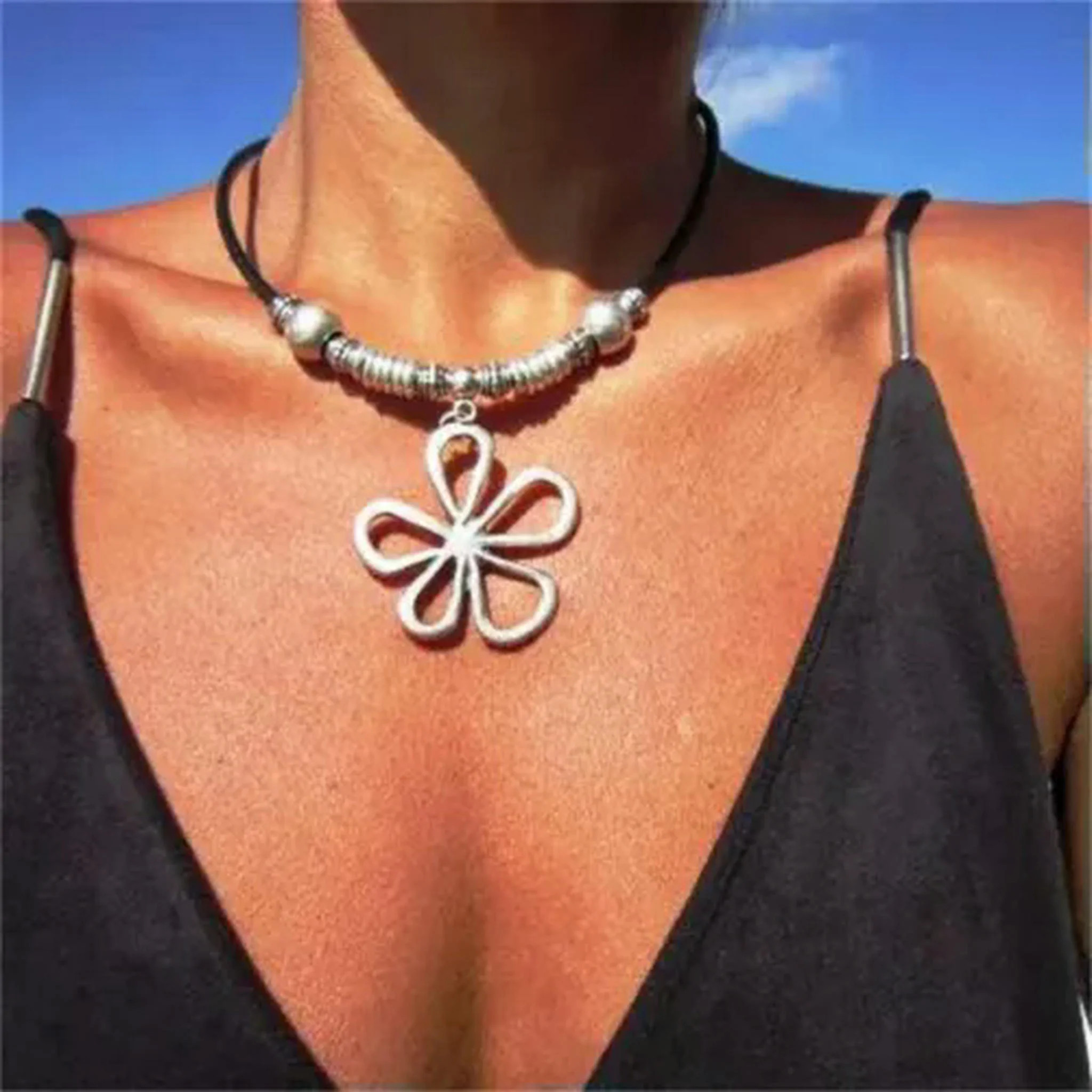 QQTDFG Big Heart Vintage Pendant Necklace Hollow Large Flower Statement Boho Jewelry-#10 | Walmart (US)
