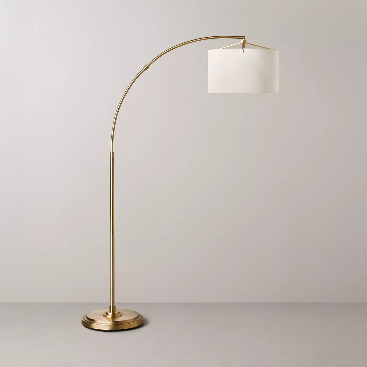 Arched Brass Floor Lamp with Textured Drum Shade - Hearth & Hand™ with Magnolia: Gold-Tone Pede... | Target