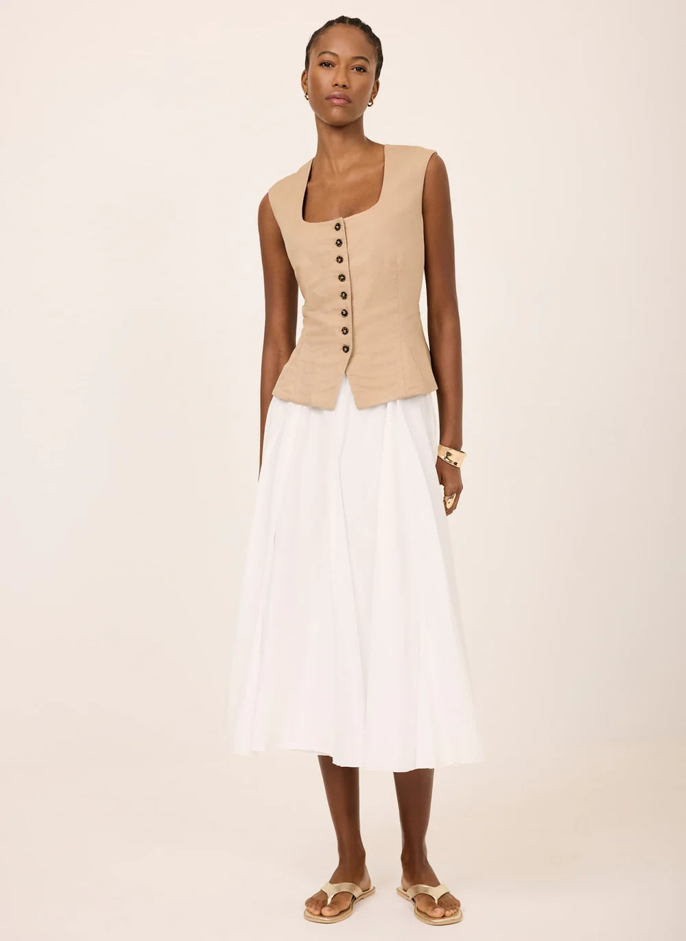 White Cotton Full Midi Skirt | Mint Velvet