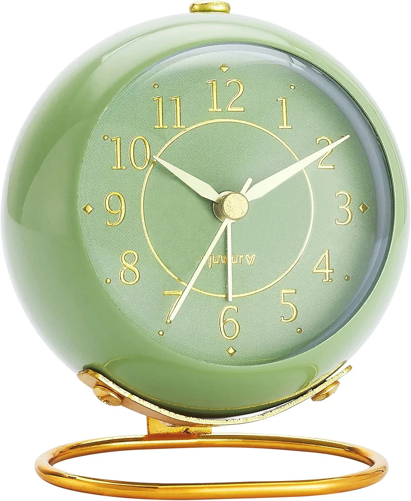 Metal Desk Clock, Retro Bedroom Table Vintage Analog Alarm Clock, Silent Non-Ticking Gold Clock, ... | Amazon (US)