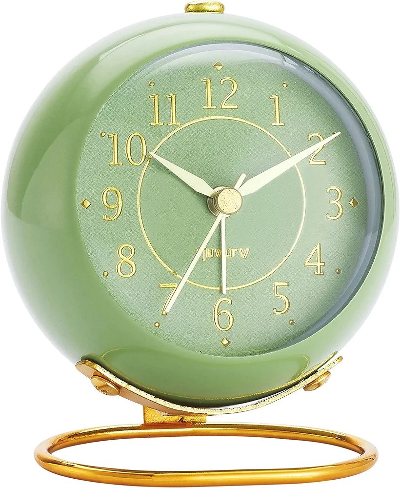 Metal Desk Clock, Retro Bedroom Table Vintage Analog Alarm Clock, Silent Non-Ticking Gold Clock, ... | Amazon (US)