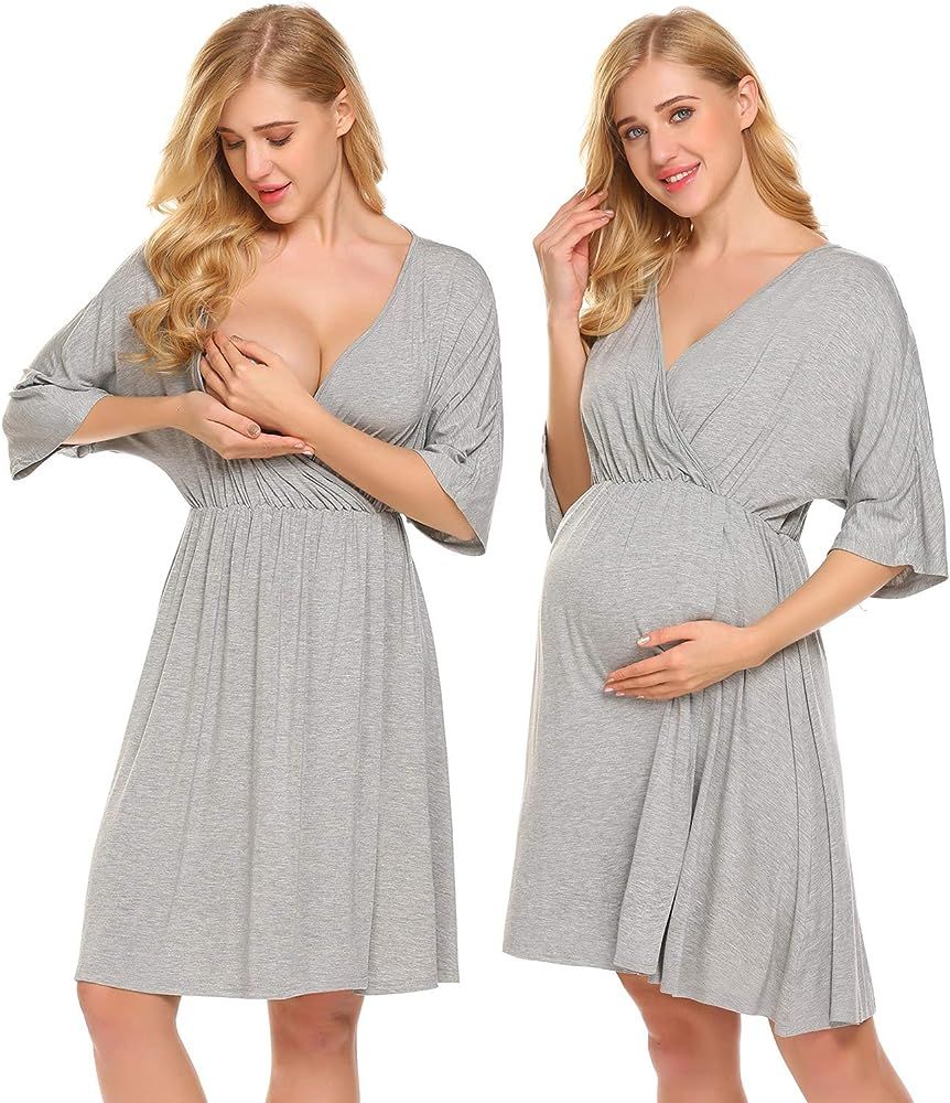 Ekouaer 3 in 1 Labor/Delivery/Hospital Gown Maternity Dress Nursing Nightgown Sleepwear for Breastfe | Amazon (US)