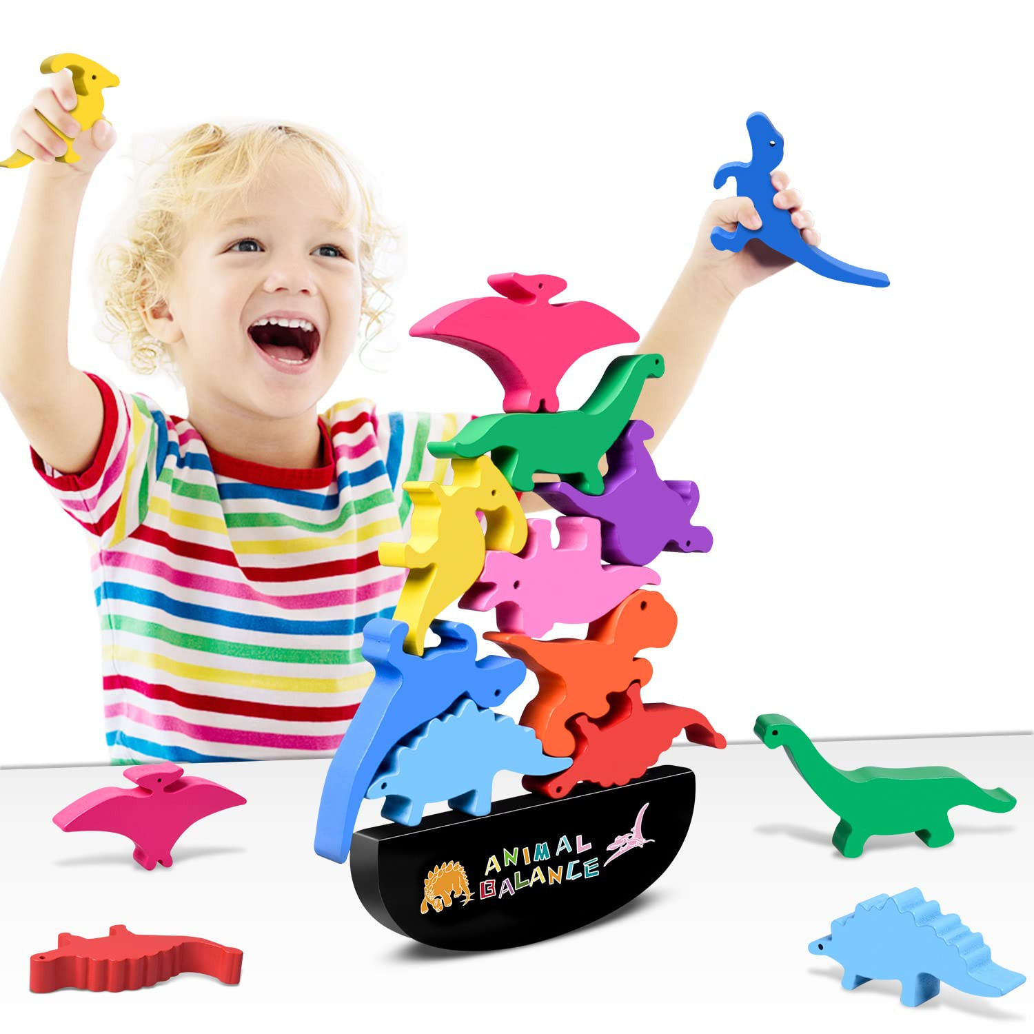 FFTROC Montessori Dinosaur Toys for 2 3 4 Year Old Boys - Wooden Stacking Dinosaur Toys for Kids ... | Amazon (US)