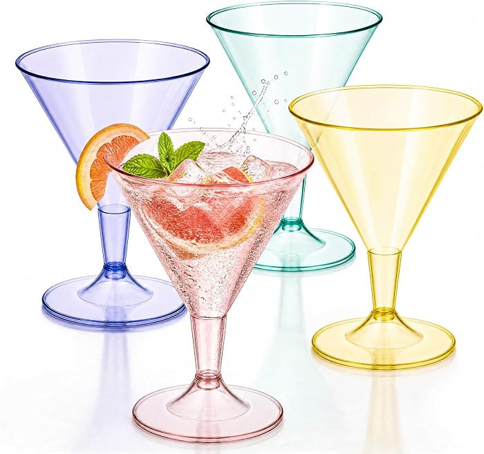 Liacere 24 Pack Colored Plastic Cocktail Glasses - 6.25oz Disposable Martini Glasses - Plastic Ma... | Amazon (US)