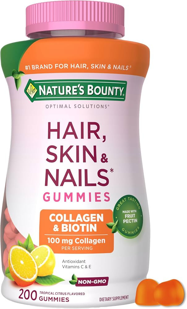 Nature's Bounty Optimal Solutions Hair, Skin and Nails Collagen Pectin Gummies, 100 mg Collagen a... | Amazon (US)