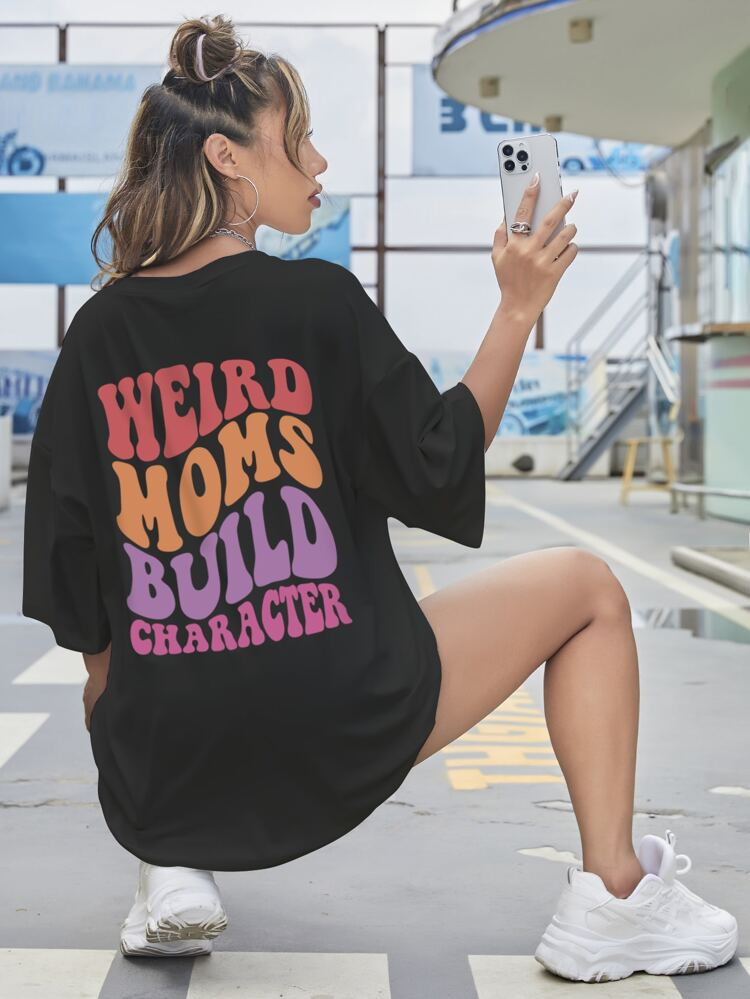 Slogan Graphic Drop Shoulder Oversized Tee | SHEIN