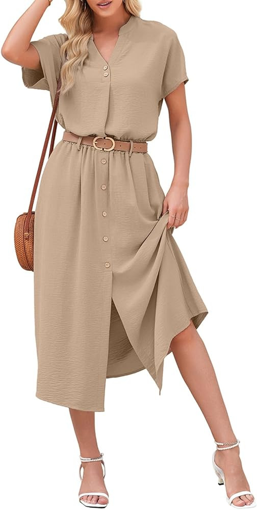 Dokotoo Womens Sets 2 Piece Outfits V Neck Front Split Button Matching Sets for Women Elastic Wai... | Amazon (US)