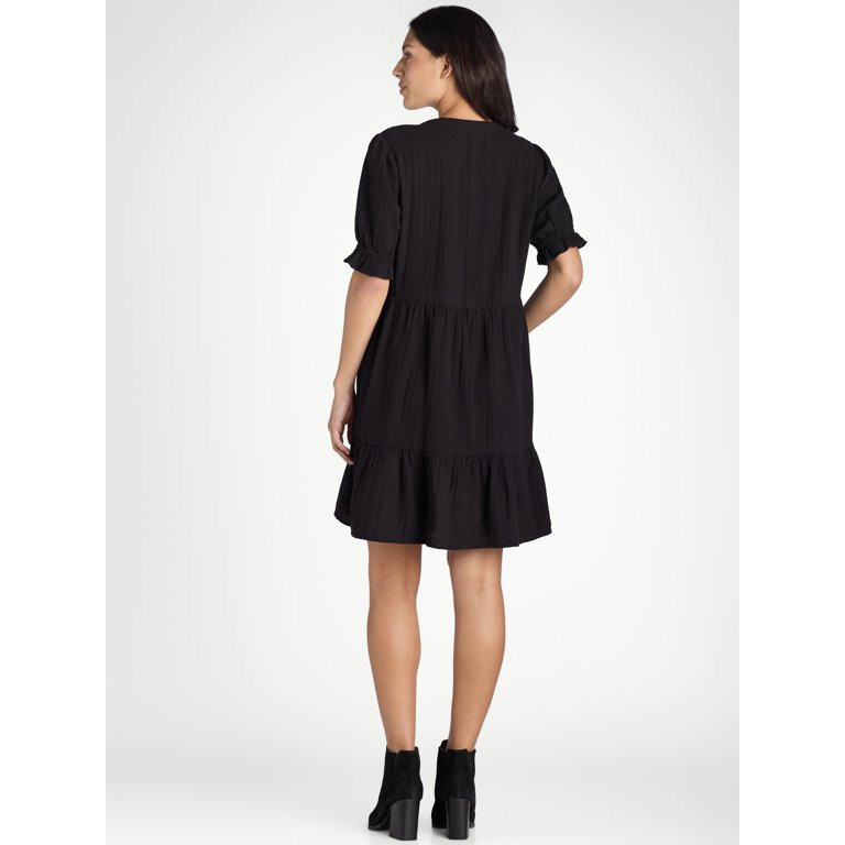 Time and Tru Women’s Cotton Tiered Mini Dress with Short Sleeves, Sizes XS-XXXL - Walmart.com | Walmart (US)