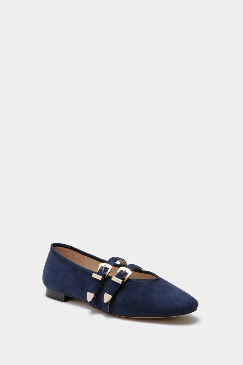 Navy Suede Buckle Nina Flats | Tuckernuck (US)