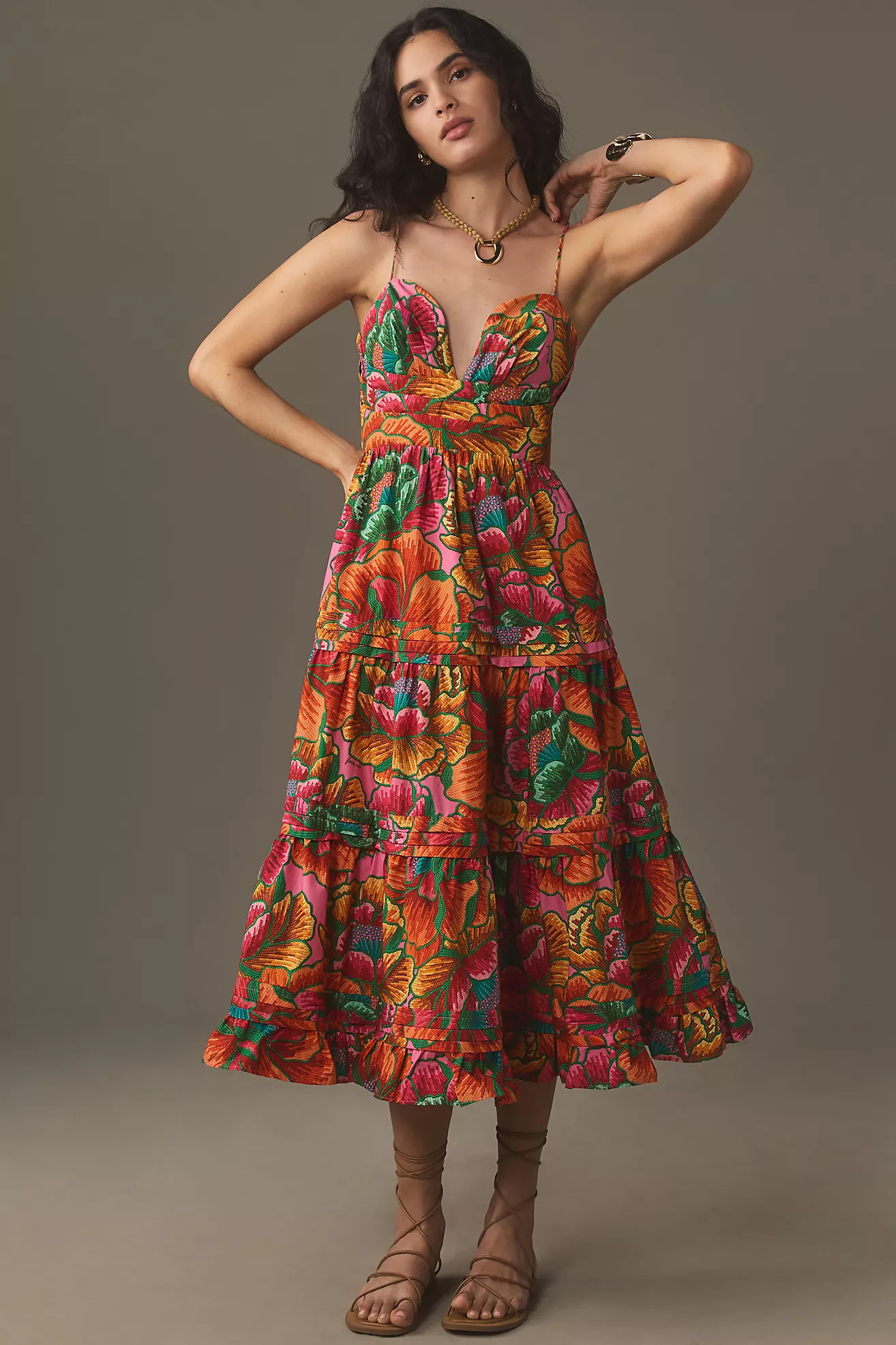 Farm Rio Beaded Spring Sleeveless Midi Dress | Anthropologie (US)